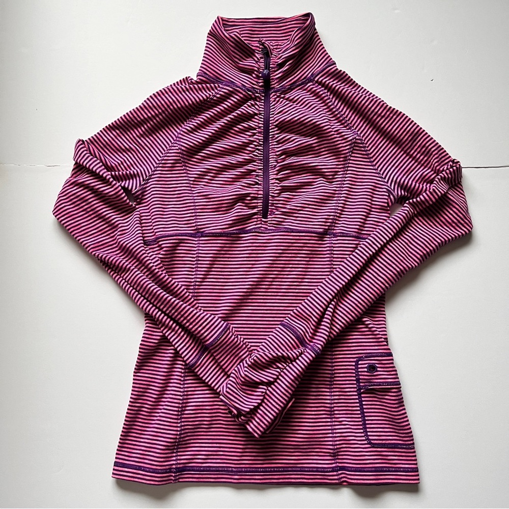 Ivivva Run Your Heart Out Pullover 1/2 Zip Pink Purple Surge MVP Stripe Sz 12 - Picture 2 of 12